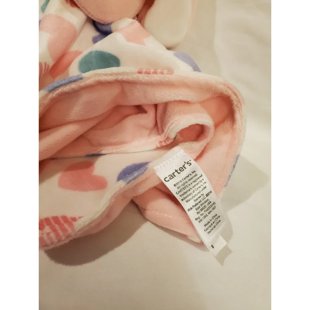 Carters Pink Bunny Rabbit‎ Hearts Plush Baby Security Blanket Lovey 2016